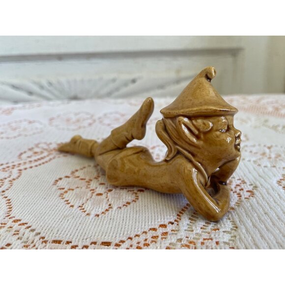 Vintage 1950s Tan Reclining Pixie Girl Elf Figurine - Picture 2 of 8